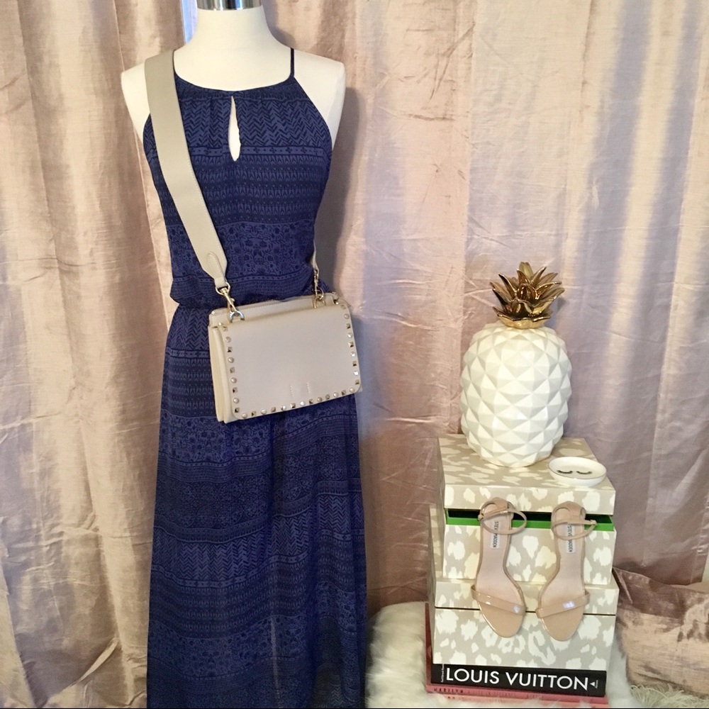 Blue indigo tribal patterned maxi dress